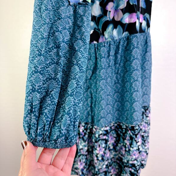 Soft Surroundings Night Bloom Long Balloon Sleeve Floral Midi Dress Blue Small - Picture 5 of 12